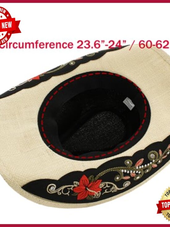 Unisex Straw Cowboy Hat with Studded Band and Bull Buckle, 58cm or 60cm main image 5